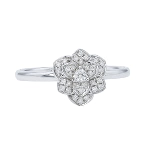 Rose Flower Inspired Ring In 14K White Gold,Solid Gold Flower Engagement Ring,Dainty Diamond Flower Ring,0.16Ctw Floral Diamond Ring