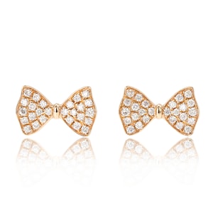 Diamond Bow Stud Earrings,14K Rose Gold Pave Diamond Earrings,Diamond Pave Bowknot Stud Earrings,Vintage Butterfly Bow Earrings,Gift For Her
