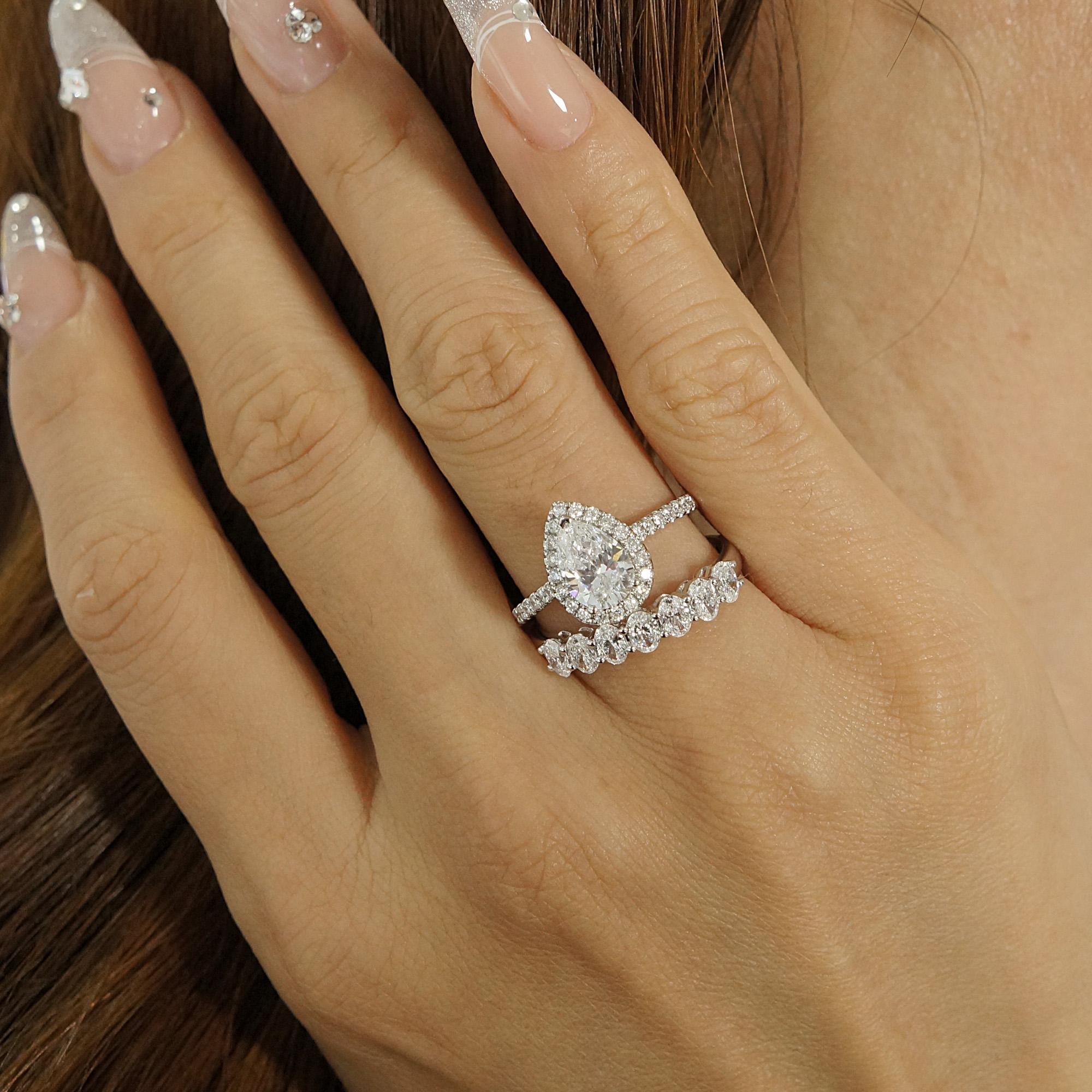 14K Gold Pear Halo 0.49 CT Pear Lab Grown Diamond Classic Wedding Ring Pear Halo - Picture 11 of 13