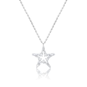 14K White Gold 0.27 CTW Small Celestial Necklace,Diamond Star Necklace,Open Diamond Star Charm,Mini Layering Necklace,Dainty Minimalist Star
