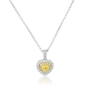 Diamond Heart Pendant,Heart Solitaire Necklace,Diamond Heart Necklace,Heart Yellow Diamond 0.42ctw Necklace In 14K White Gold,Gift For Her.