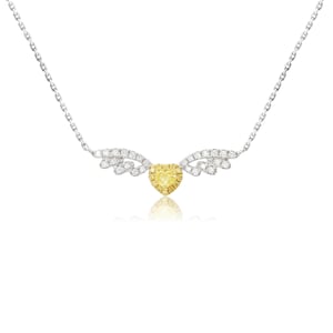 Collar con colgante de alas de ángel con diamantes amarillos en forma de corazón de 0,28 quilates en oro blanco de 14 quilates, collar con alas de ángel con diamantes en forma de corazón, regalo de joyería con alas de ángel