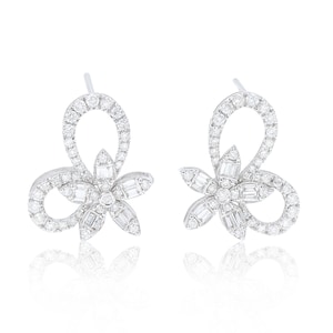 Phalaenopsis Orchid Diamond Earrings,Delicate Flower Earrings,Orchid Flower Earring Made From 14K Solid White Gold,Phalaenopsis Orchid Studs