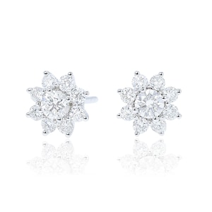 14K Weißgold 0,60 CTW Cluster echte natürliche Diamant Blumen Ohrringe, Stern Diamant Ohrringe, zierliche Diamant Blumen Ohrstecker