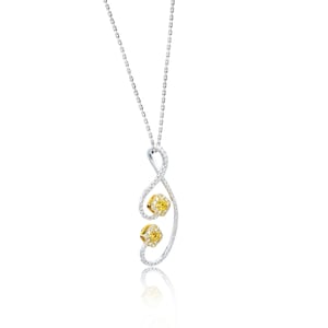 Unique Canary Yellow Cushion Halo Necklace,0.45 Ctw Natural Yellow Diamond Necklace In 14K White Gold, Yellow Diamond Pendant,Gift For Her