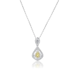 14K Gold Pear Shaped Illusion Setting Halo Diamond Pendant Necklace,Yellow Diamond Necklace,Halo Teardrop Necklace,Real Diamond Necklace