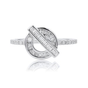 Open Circle Diamond Ring In 14k Gold,Unique Diamond Ring,Baguette And Round Diamond Ring,Round Ring,Loop Ring,Solid Gold Ring,Gift For Her