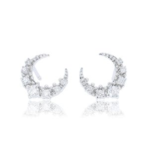 Diamond Crescent Moon Earring,Real Diamond Small Crescent Stud,14k Half Moon Earring,Natural Diamond Pave Moon Crescent Stud Earring.