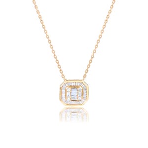14K Rose Gold Baguette und Runde Diamant Cluster Halskette, Solid Gold Diamant Achteck Anhänger Halskette, Diamant Halskette, beste Geschenk für Sie.