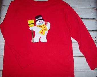 Sample SALE Frosty The SNOWMAN Red Long Sleeve Shirt Size 4T-5T--Christmas--Winter--Present--Ready To Ship