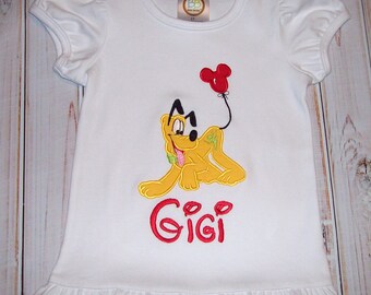 Pluto Going On Vacation Applique T-shirt for a boy or girl  -  Mickey Mouse birthday party - school - vacation