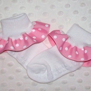 Pink Polka Dots Ruffle Ribbon Socks