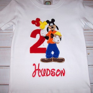 Goofy Birthday Balloons and Number Applique Short or Long Sleeve T-shirt - birthday party - boy birthday party shirt -mickey shirt