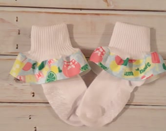 Lemonade Printed Ruffle Ribbon Socks - Lemonade Stand socks - School socks - Pictures