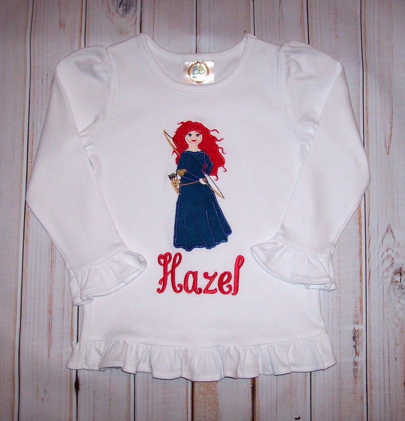 vacation shirt Merida birthday party Brave Princess Brave Girl Applique Short or Long Sleeve Ruffle T-shirt with or without monogram