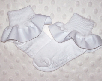 White Grosgrain Ribbon Ruffle Socks ANY SIZE