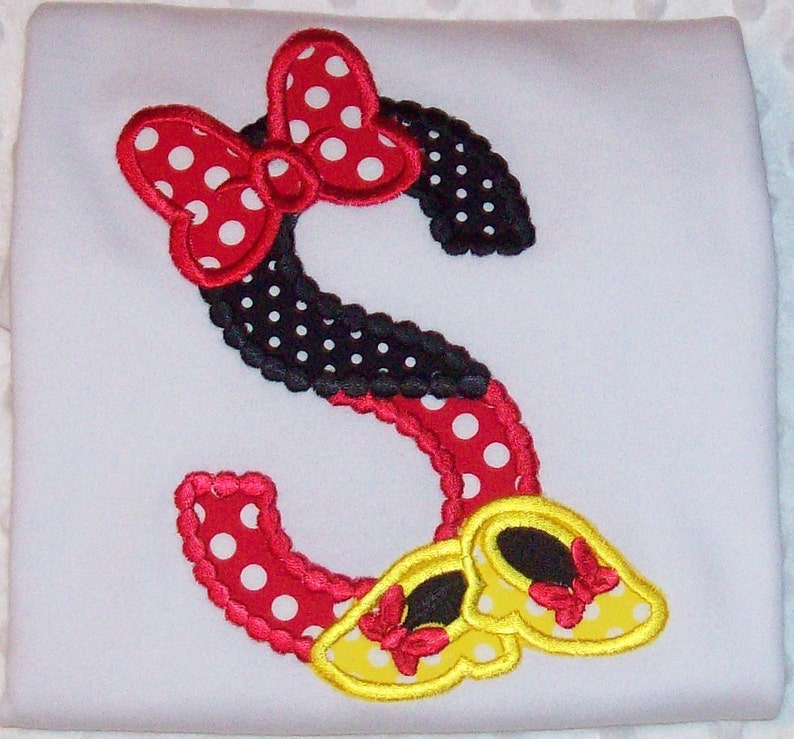 Minnie Mouse Applique Initial With Bow and Shoes Short or Long Etsy