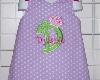 Initial Applique with Princess Crown Monogram A-line Dress