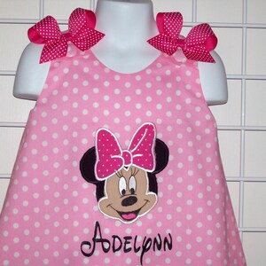 Light Pink Polka Dot Minnie Mouse FACE Applique Monogrammed A-line ...