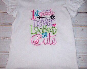 1st Grade Never Looked So Cute Applique Short or Long Sleeve Ruffle T-shirt - 1st day of school shirt  - girl school t-shirt