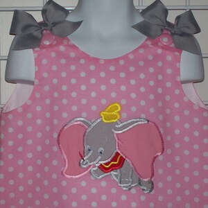 DUMBO Applique Pink Polka Dot A-line Dress starting at size 3 mo going up to 6X image 2