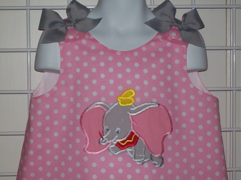 DUMBO Applique Pink Polka Dot A-line Dress starting at size 3 mo going up to 6X image 2