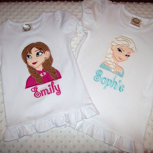 Frozen Inspired Anna Monogram Applique Short or Long Sleeve T-shirt  - Disney Vacation Birthday Cold Princess  Ice Queen Choose Anna or Elsa