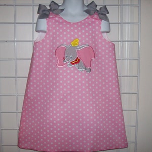 DUMBO Applique Pink Polka Dot A-line Dress starting at size 3 mo going up to 6X image 1