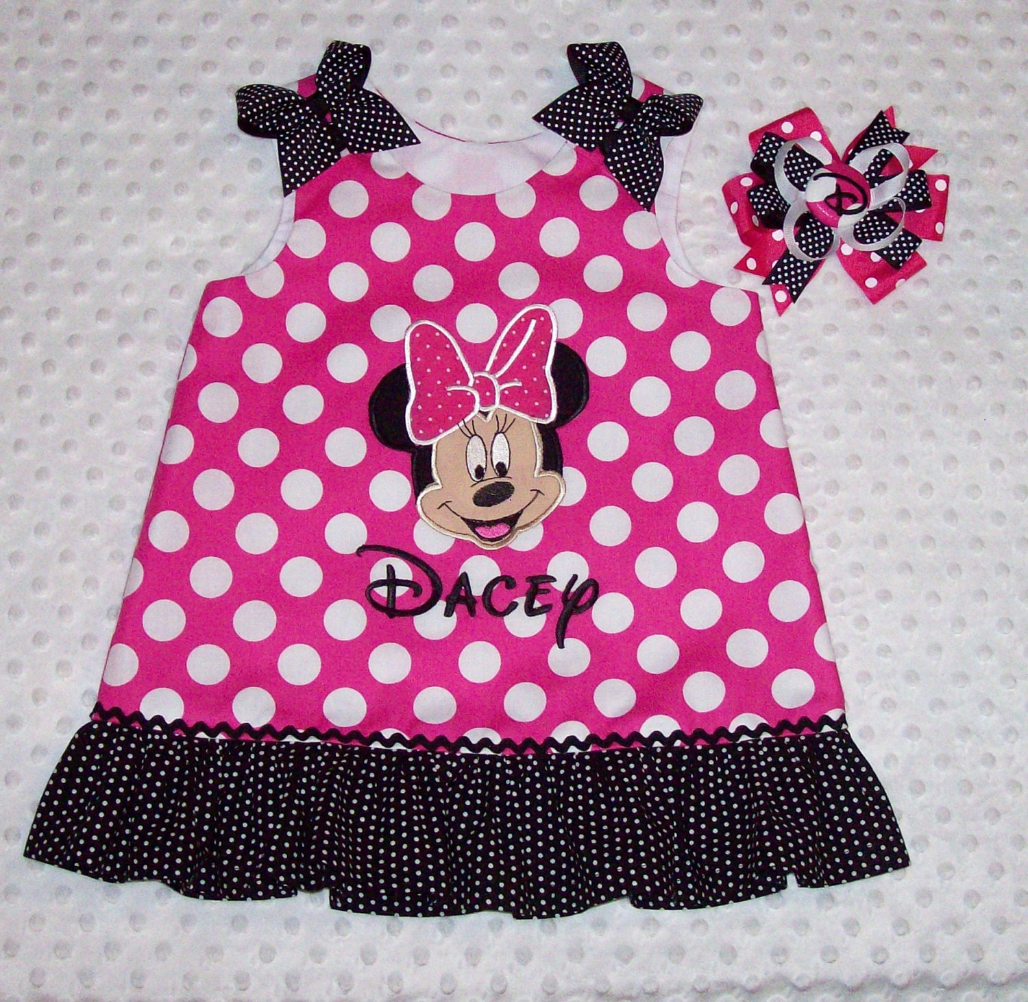 Pink Dot Minnie Mouse Minnie FACE Applique Monogram Dress With - Etsy