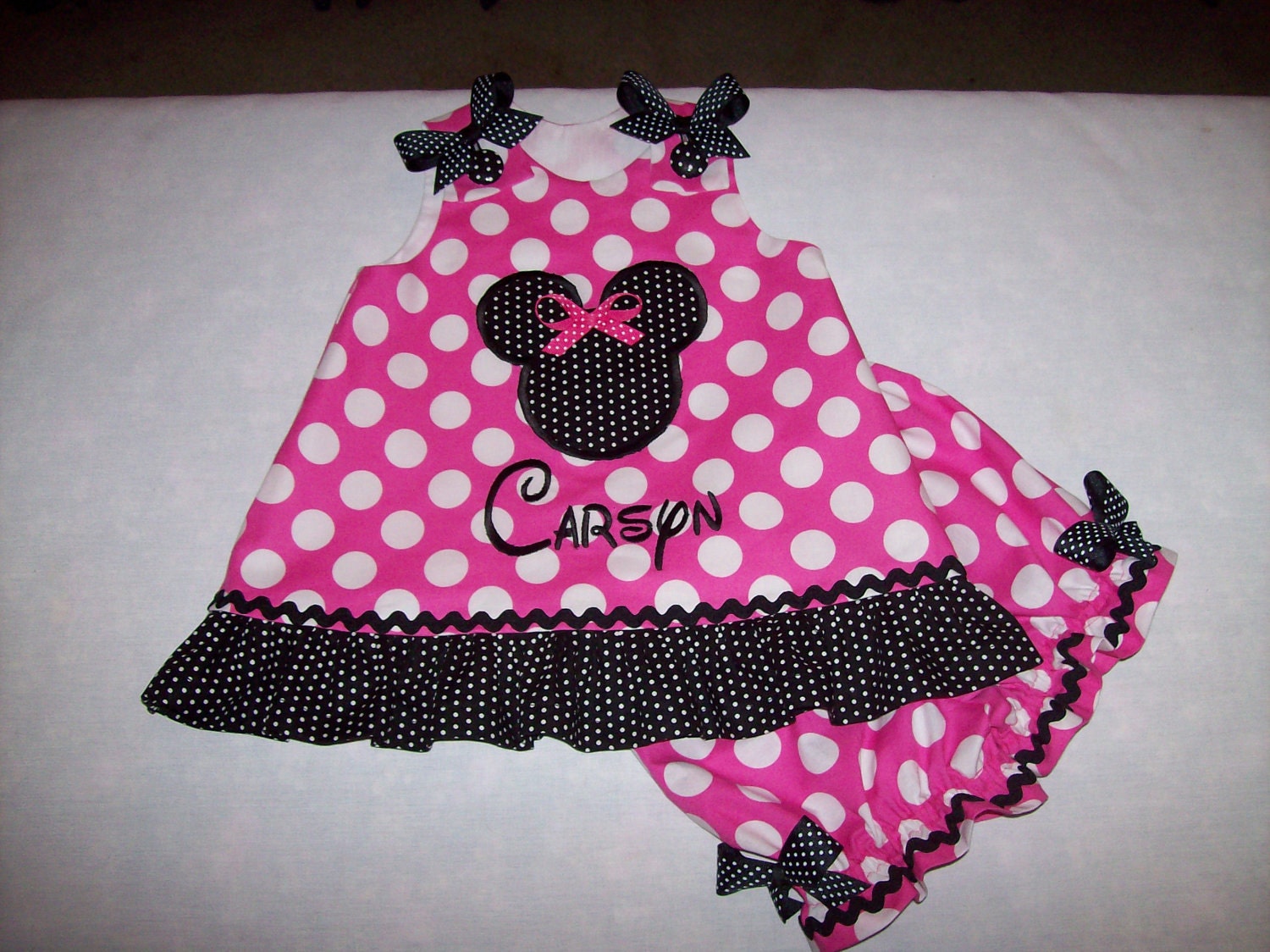 Hot Pink Dot Minnie Mouse Applique and Monogram Black and | Etsy