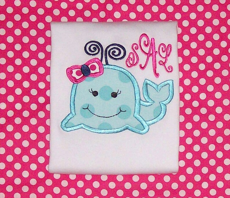 pool party beach Cute Girl Whale Applique Monogram Ruffle Style Short or Long Sleeve T-shirt school birthday party