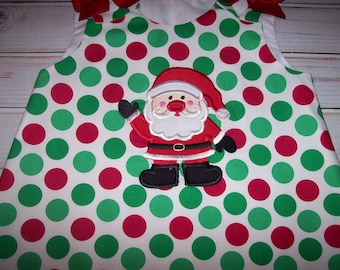 Santa Clause Christmas Monogram A-Line Dress  Holiday - School Christmas Party - Big red and green polka dots dress