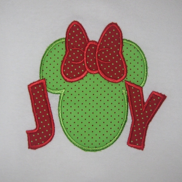 Mickey Minnie Mouse JOY Christmas Applique Holiday T-shirt