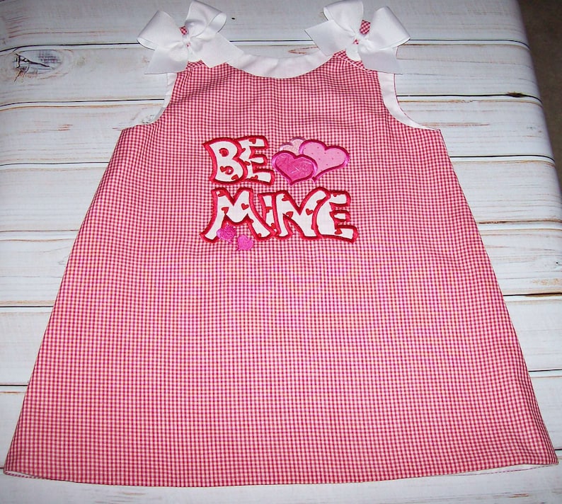 SAMPLE SALE Red Gingham Be Mine Valentine Applique A-line Dress size 18-24 months baby girl dress ready to ship