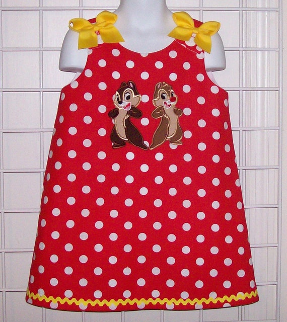 Chip and Dale Applique Red Polka Dots With Yellow Trim A-line Dress Birthday Party or Vacation - Etsy Chip and Dale Applique Red Polka Dots With Yellow Trim A-line Dress Birthday Party or Vacation - Etsy