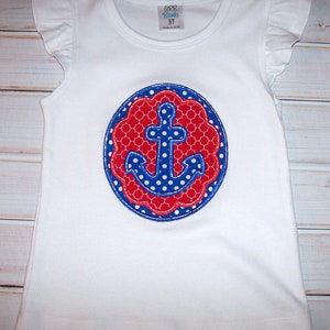 Sample SALE Anchor Patch Applique White Flutter Sleeve Shirt Size 3T--Beach--Patriotic--Pictures--Gift--Present