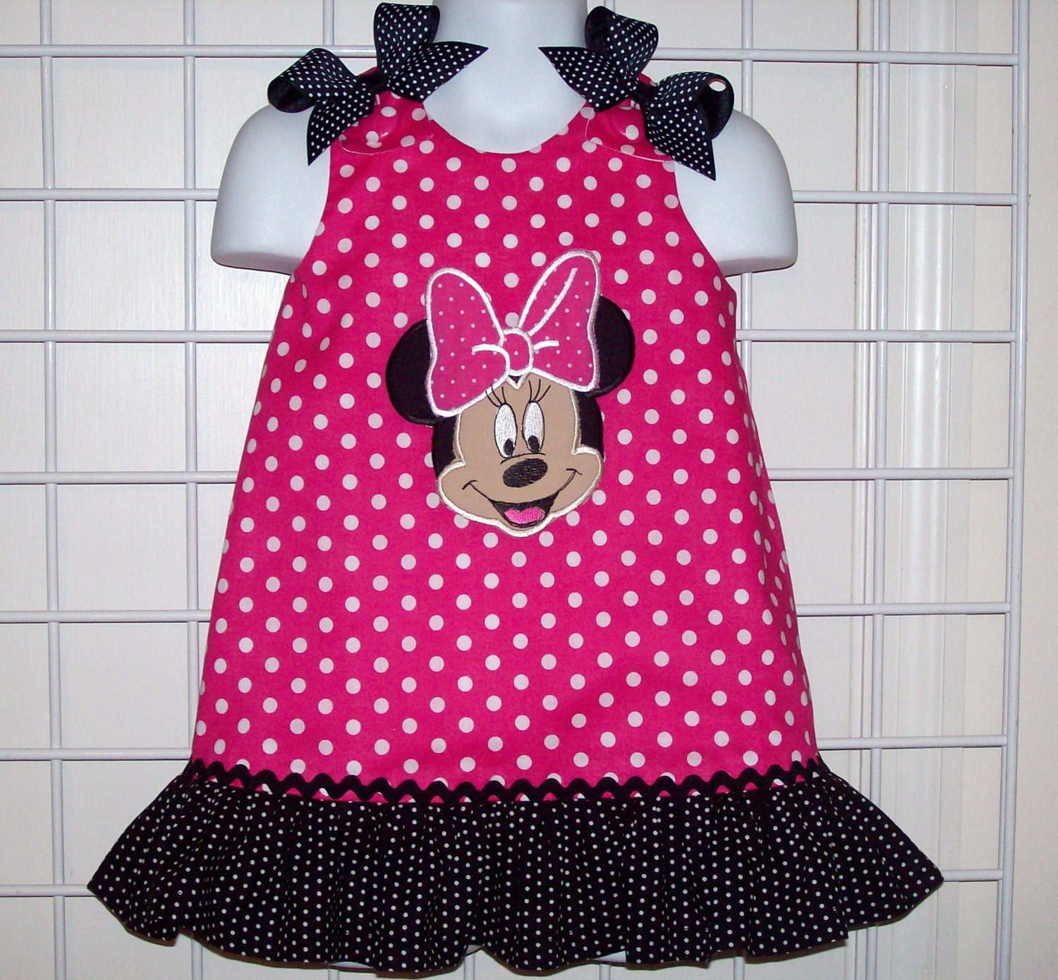 Hot Pink Polka Dot Minnie Mouse Face Applique Monogram Dress | Etsy