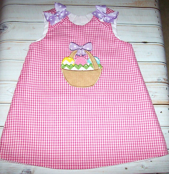 SAMPLE SALE Easter Basket With Eggs Applique Large Hot Pink Gingham A-line  Dress Size 4t--easter--pictures--birthday--ready to Ship - Etsy