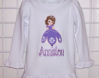 First Princess Sofia Applique Short or Long Sleeve Ruffle T-shirt with or without monogram option - birthday party