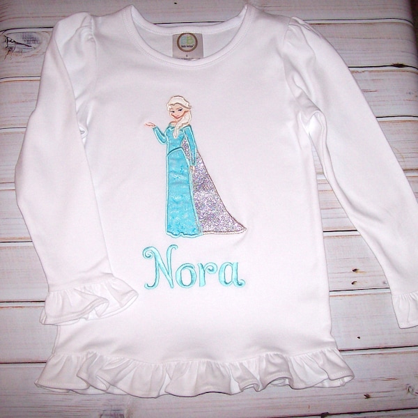 Frozen Inspired Queen Elsa Full Size Applique Short or Long Sleeve T-shirt  - Disney Vacation Birthday - Cold Princess - monogram option
