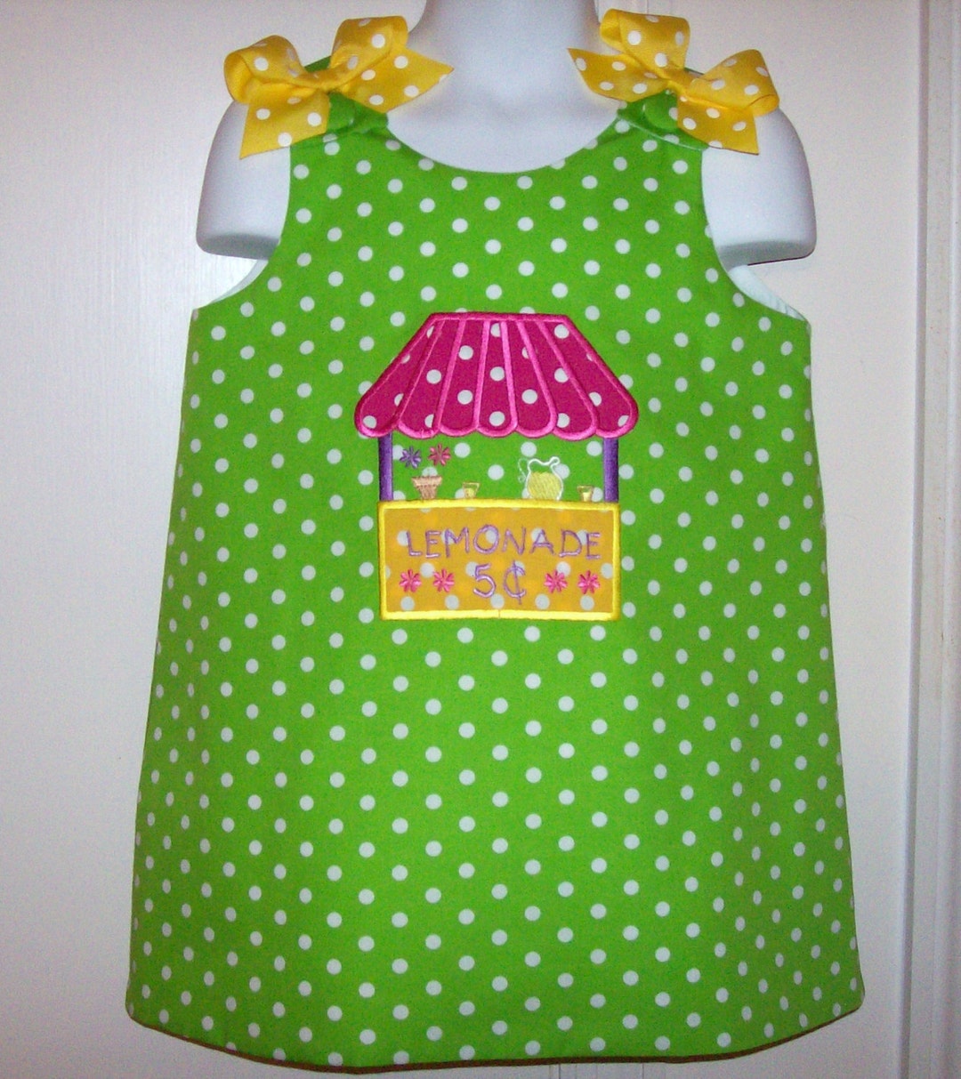 Lime Green Polka Dot Lemonade Stand Applique A-line Dress - Etsy