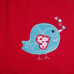 Valentine Bird Applique Monogram Ruffle Empire Waist Red Knit Dress Birthday Party Monogram Option Heart Valentine dress image 2