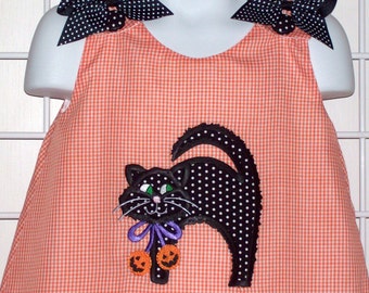 Spooky Cat Applique Dress Cute Black Cat Halloween A-line Dress - Fall - Halloween - School - Pumpkin Patch