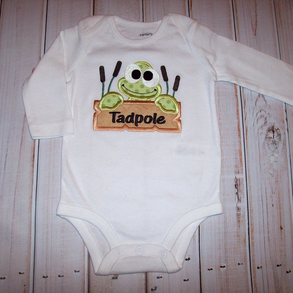 Frog Tadpole Applique bodysuit OR T-shirt you choose - frog birthday party - school t-shirt - boy frog shirt or bodysuit