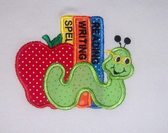 Bookworm with Apple applique short or long sleeve t-shirt - back to school tee - books