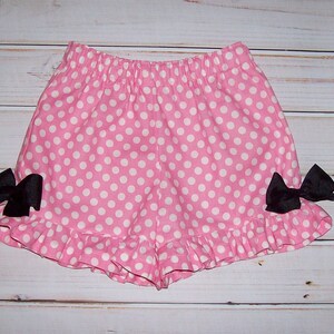 Minnie Mouse Pink Polka Dot Applique Shirt and Ruffle Shorts OR Pants OR Capris Minnie Birthday Party School Vacation image 2