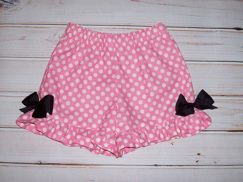 Minnie Mouse Pink Polka Dot Applique Shirt and Ruffle Shorts OR Pants OR Capris Minnie Birthday Party School Vacation image 2