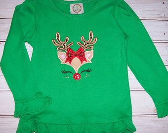 Rudolph Reindeer Christmas Green Short or Long Sleeves T-shirt - Christmas Party shirt