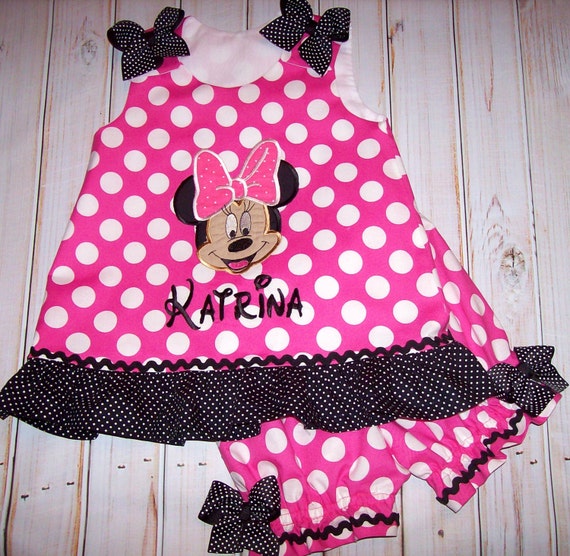Pink Minnie Mouse Applique Dress With Polka Dot Ruffle With | Etsy