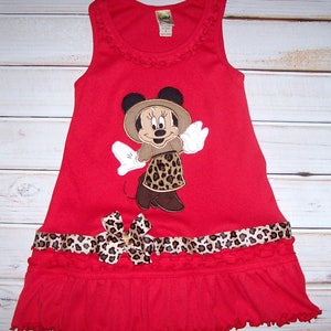 Minnie Mouse Safari Applique Ruffle Knit Red Dress -  Safari Birthday Party  - Disney Vacation dress - Safari vacation - Halloween dress